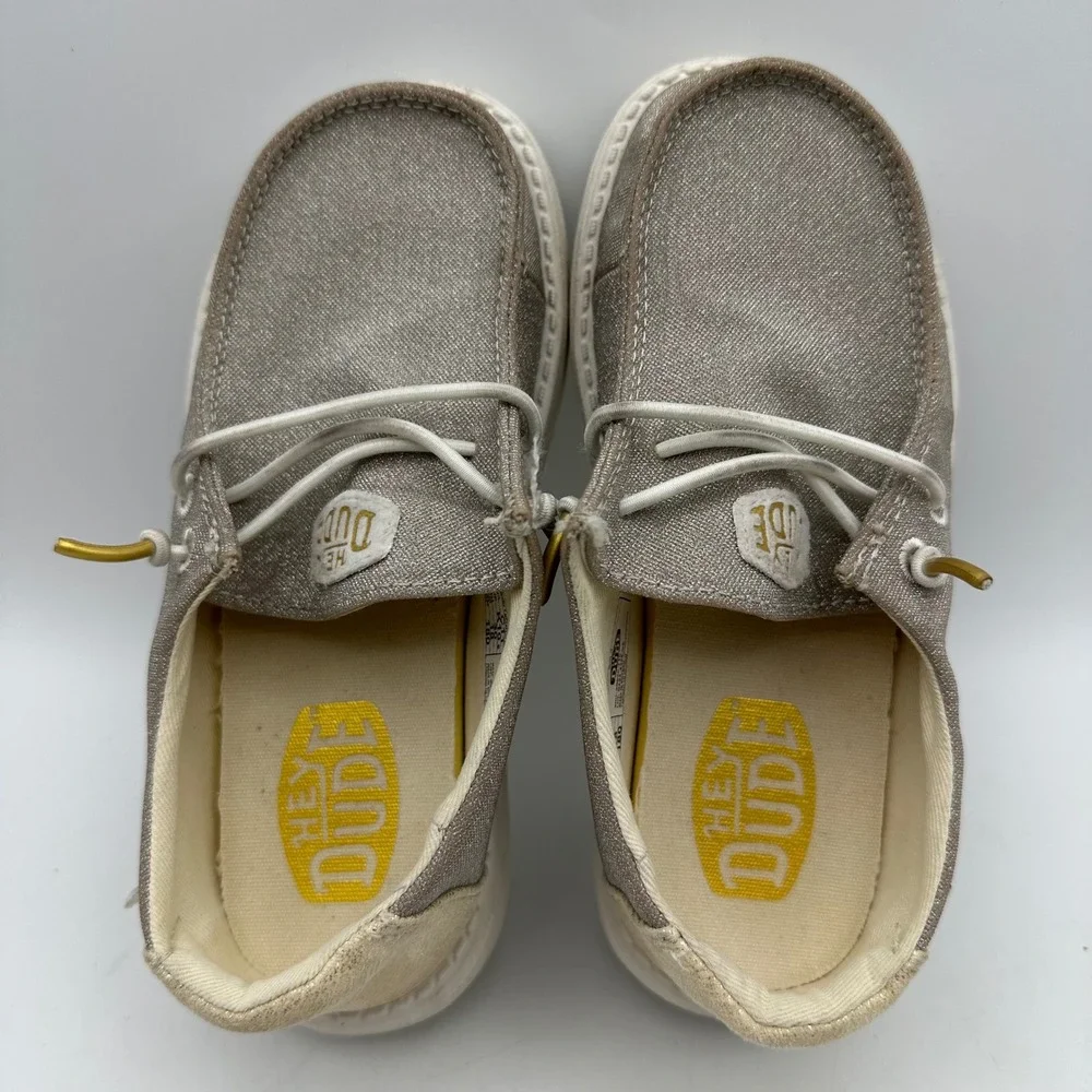 Hey Dude Wendy Y Metallic Sparkle Kids Size C11 Silver Slip On Loafers 40830-710